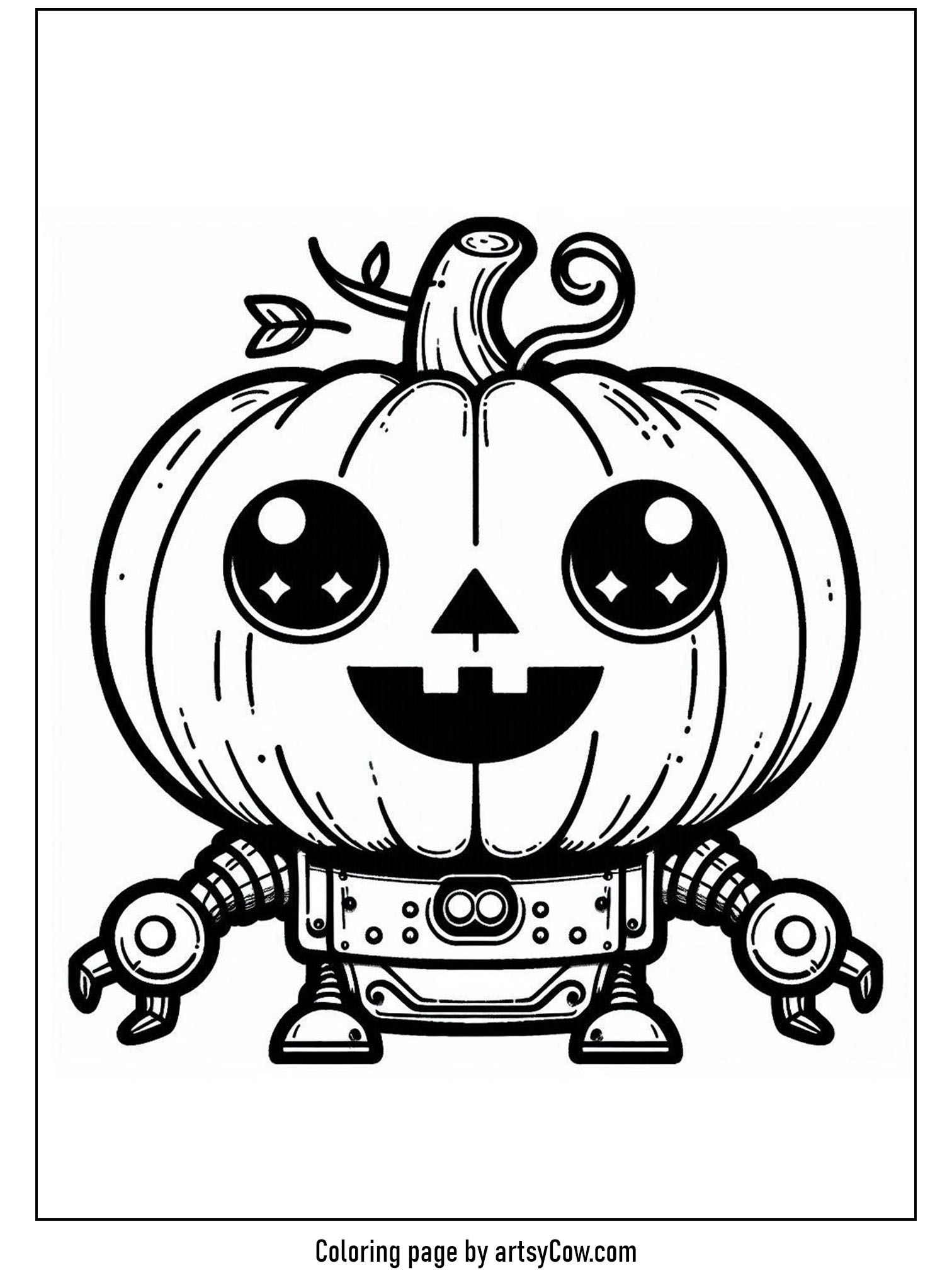 halloween coloring pages with jack-o-lantern, Pumpkin Robot's Midnight March